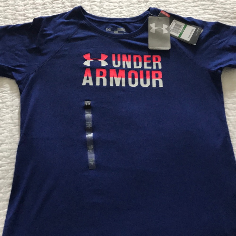 Brand New Under Armour T- Large Blue w Pink girls